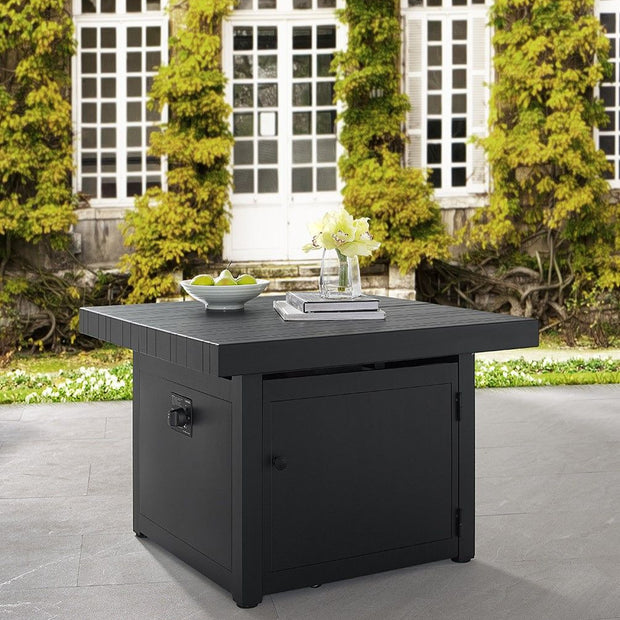 42" Square Functional Fire Pit - Uneven Slat Wenge Top