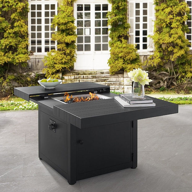 42" Square Functional Fire Pit - Uneven Slat Wenge Top